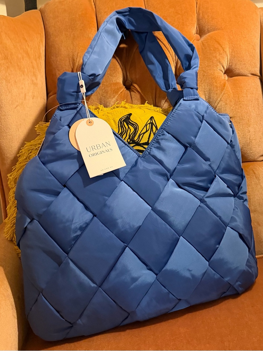 Anthropologie Urban Originals Blue Knotted On The Go Puffy Bag Tote Purse